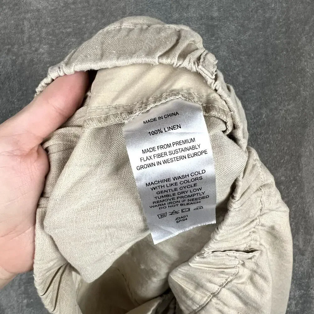 Quince Pants Womens M 100% Linen Career Minimalist Lightweight Stretch Waistband